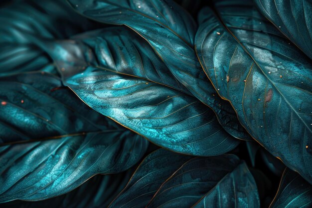 マクロテクスチャ 鮮やかな青緑色の葉の熱帯森林植物
