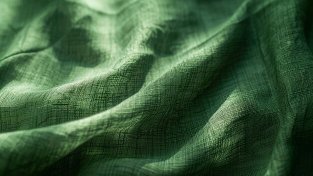 Macro texture of vibrant green fabric with intricate weaves and a subtle sheen