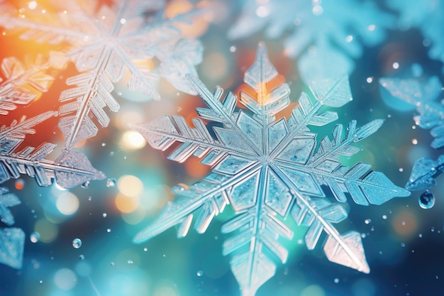 Macro textuur van sneeuwvlok Winter achtergrond kerst wenskaart idee