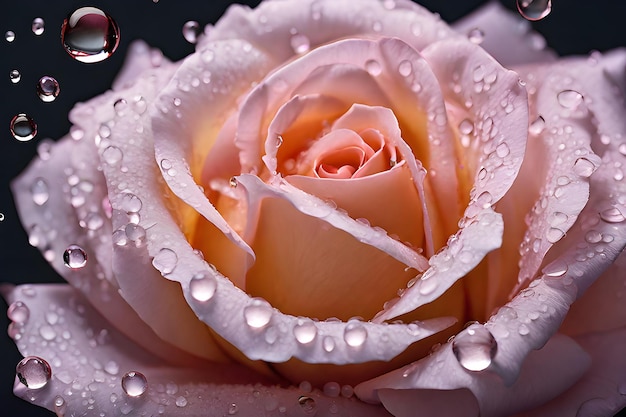 Macro van rozenbloem met waterdruppels op bloemblaadjes