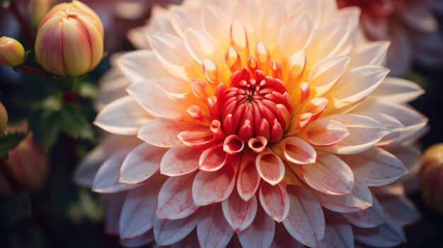 Photo macro view of beautiful white dahlia flowers blooming