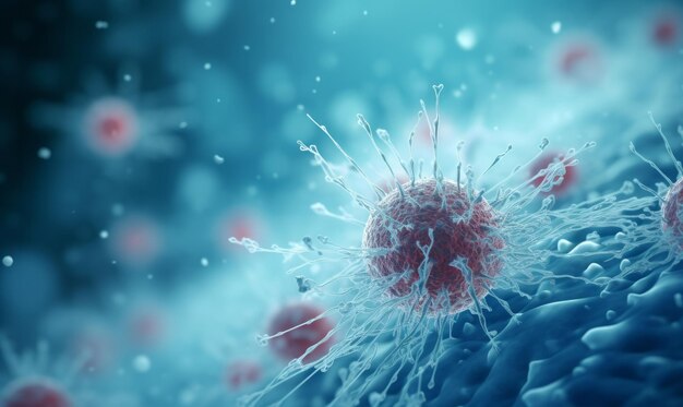 身体を攻撃している癌性腫 ⁇ 細胞のマクロビュー ヒト生物学 ⁇ 微鏡を近づける