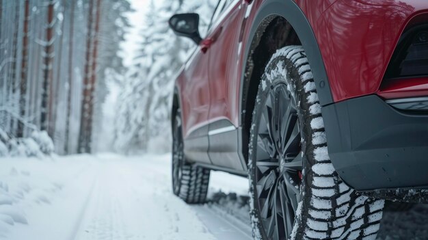 冬の車のタイヤのマクロビュー