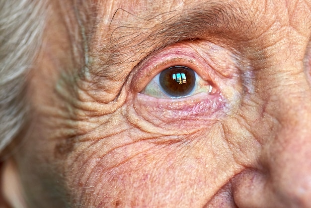 Photo macro view of a elderly women eye