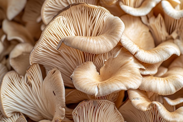 Foto vista macro di funghi ostrica freschi come sfondo