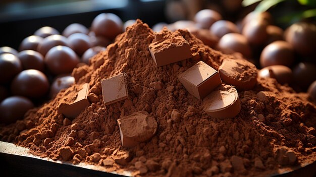 Macro view of ground cocoa powder