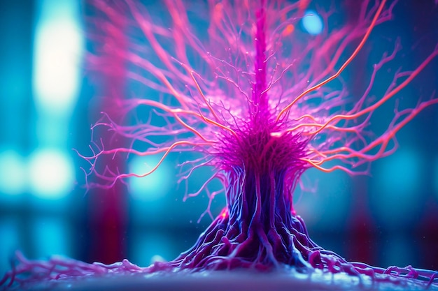 Macro view of neuron inside brain nerve cell with generative AI