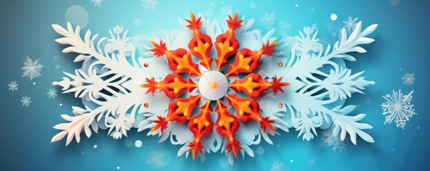 Macro view of snowflake christmas greeting card panorama Generative Ai