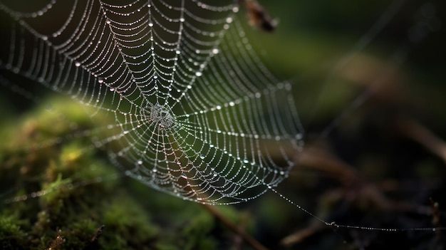 A macro view of a spiders delicate web AI generated