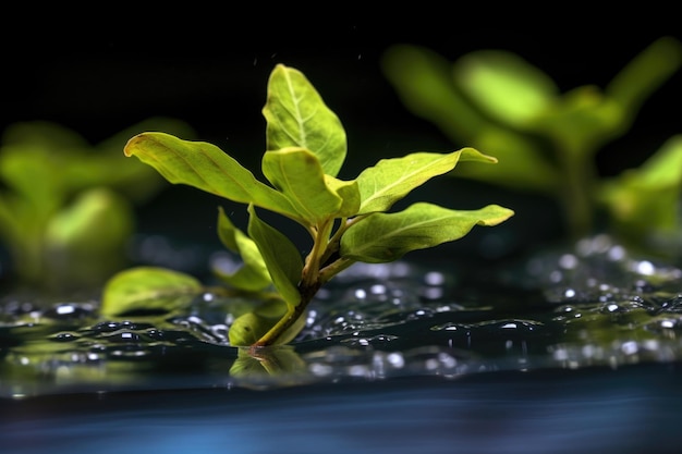 Foto vista macro delle foglie di tè che si espandono in acqua