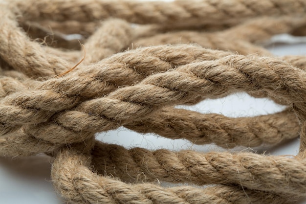 Macro view of a thick jute rope