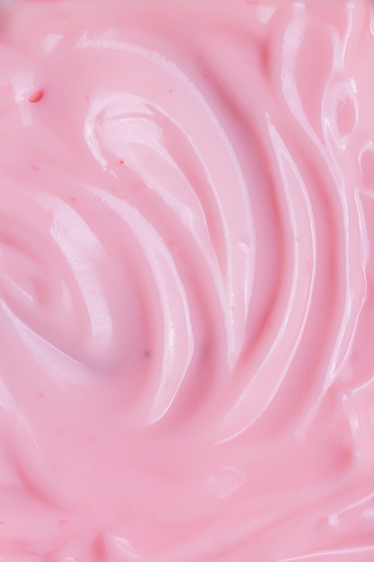 Macro YogurtStrawberry frozen yogurt background close up Strawberry ice cream texture close up