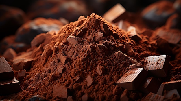 Macrobeeld van gemalen cacaopoeder