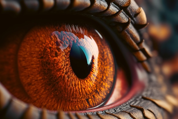 Macroclose-up van het oog van een rode draak Generatieve AI