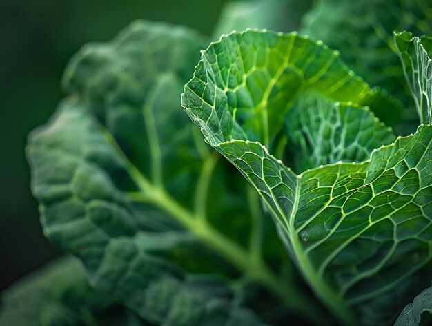 Macrofoto van de bladeren van Collard Greens