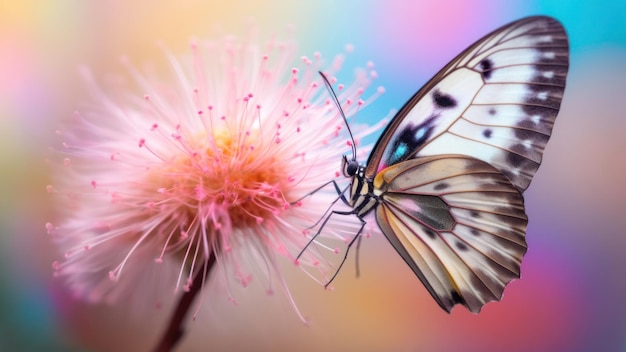 Macrofoto van de drakenstaartvlinder op een enkele pastelbloem