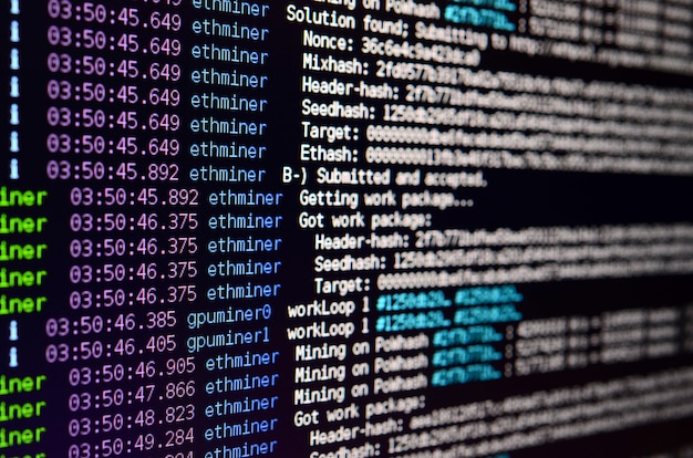 Macrofoto van de programma-interface voor crypto-valutamining
