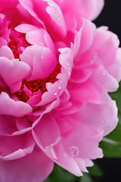 Macrofoto van de roze pioen in volle bloei