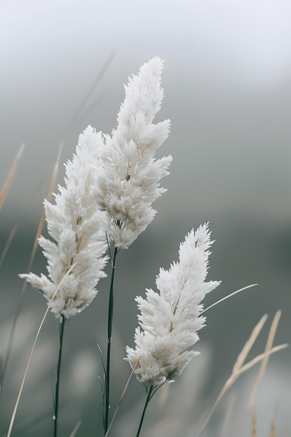 Macrofoto van drie witte bloemen in een grasveld