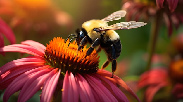 Macrofoto van een bij die stuifmeel neemt