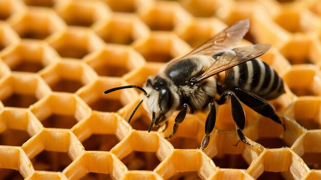 Macrofoto van een bijenkorf op een honingraat