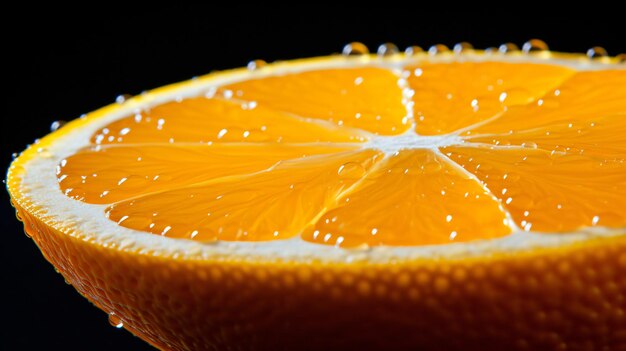 Foto macrofoto van een gesneden oranje op zwarte achtergrond