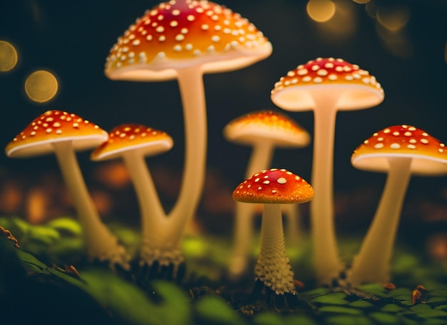 Macrofoto van een paddenstoelhuis met licht
