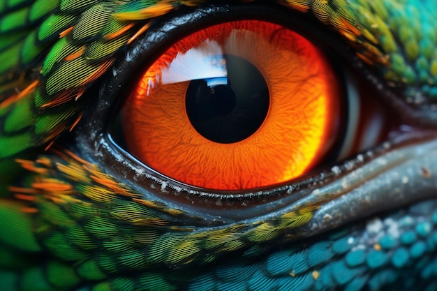 Macrofotografie dichtbij het oog van een zoemende papegaai