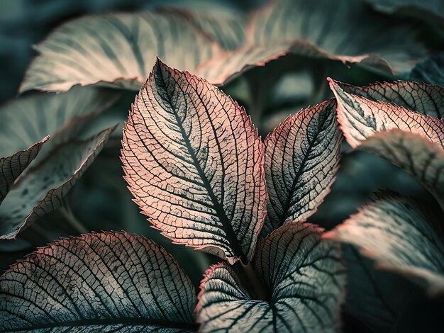 Foto macrofotografie die de ingewikkelde bladpatronen en -texturen toont