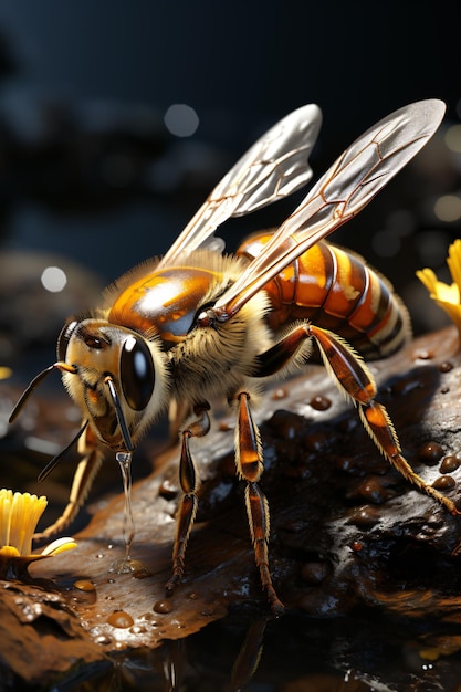Macrofotografie van bijen op een donkere achtergrond