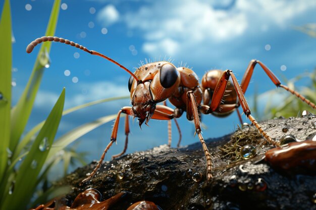 Macrofotografie van mieren op een donkere achtergrond