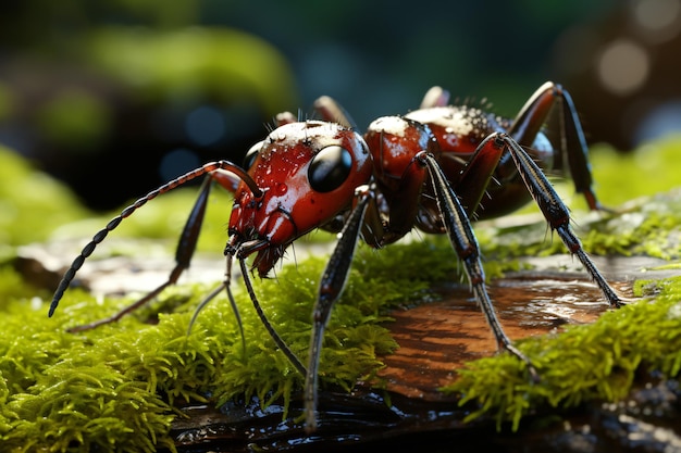 Macrofotografie van mieren op een donkere achtergrond