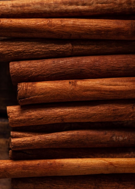 Macrophotography of cinnamon sticks. top view