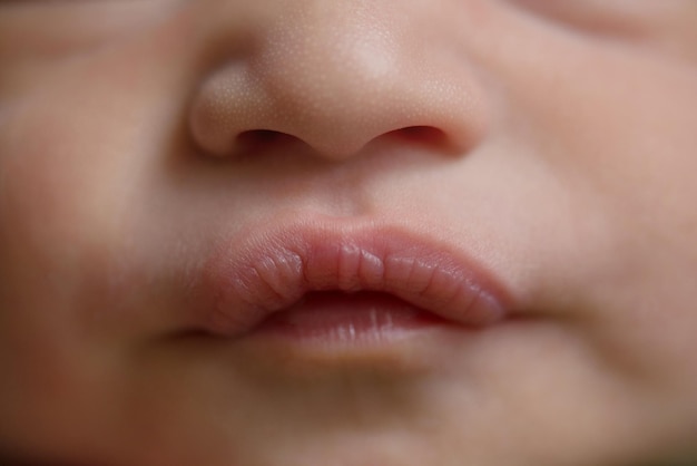 Macrophotography, close-up of the newborn's lips