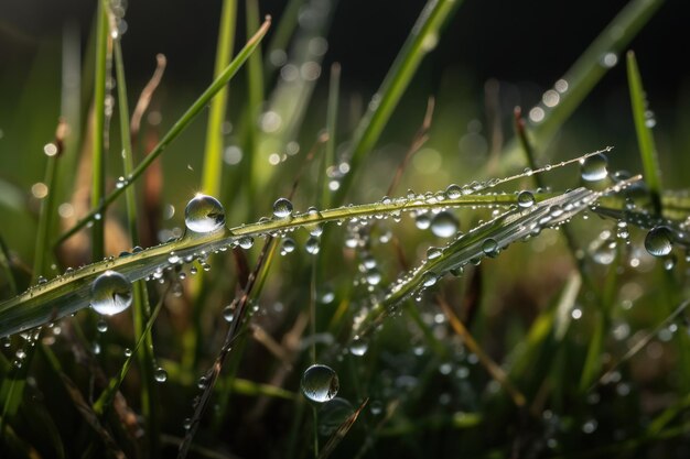 Foto macrofotografia dell'erba di wasssertropfen con la rugiada closeup nature design