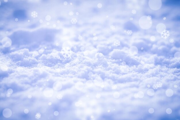 Macrotextuur van de sneeuw met bokeh-highlights