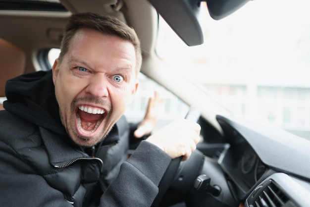 Mad man driver shouts in passenger compartment