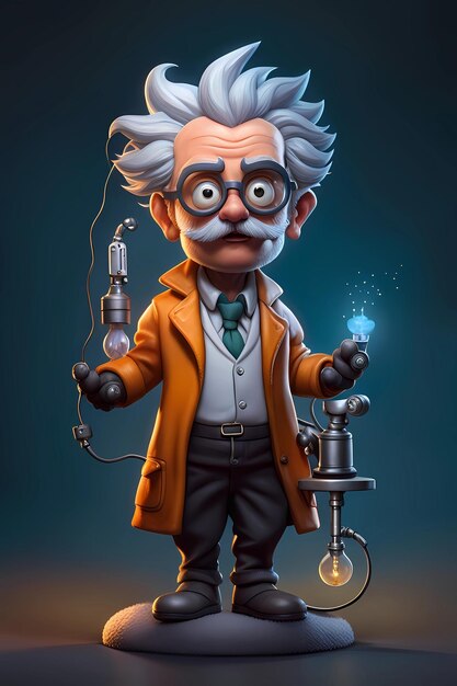 Mad scientist 3D cartoon character illustration