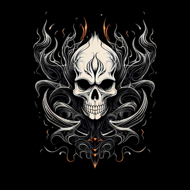 безумный дизайн татуировки черепа иллюстрация темного искусства изолирована на черном фоне