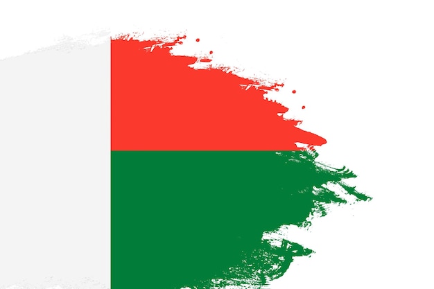 Madagascar flag on a stained stroke brush painted isolated white background with copy space