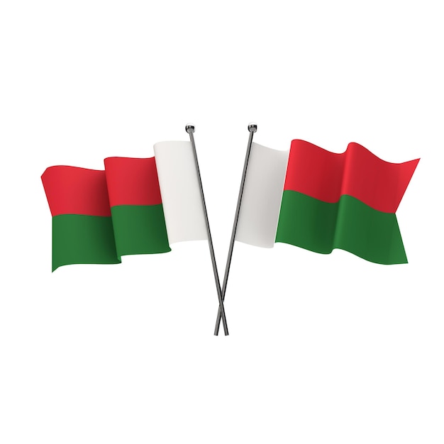 Madagascar flags crossed isolated on a white background 3D Rendering