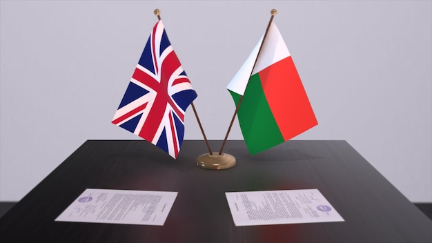 Madagascar and UK flag Politics concept partner deal beetween countries Partnership agreement