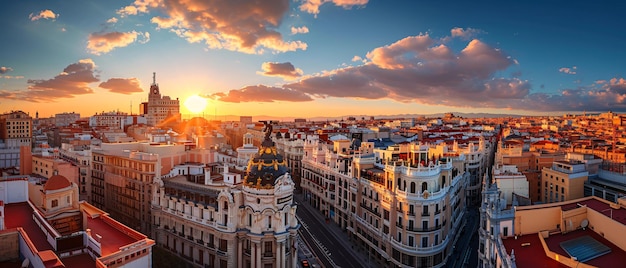 Madrid City Beautiful Panorama Sun Rise view