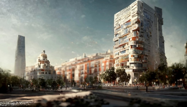 Madrid city realistic illustration architecture