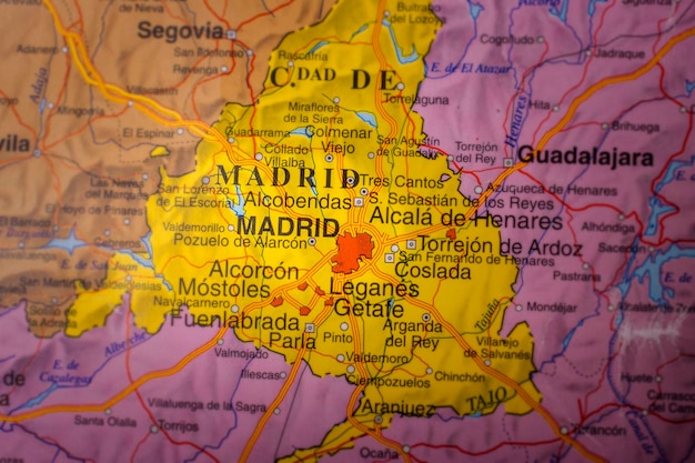 Madrid highlighted on a map of Spain