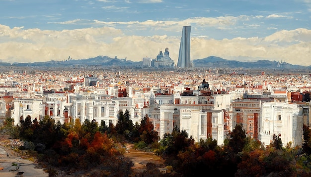 Madrid skyline van de stad Madrid schilderij illustratie kunst