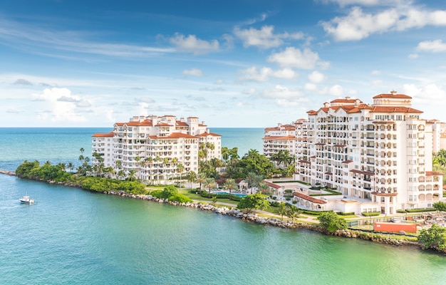 MAerial drone view of apartments in Fisher Island 