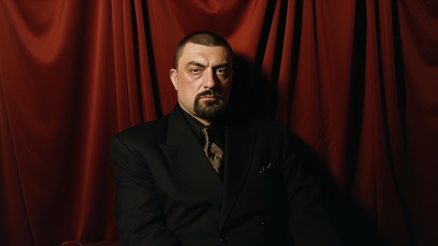 Mafia boss Portrait of a crime boss Serious brutal face of a man