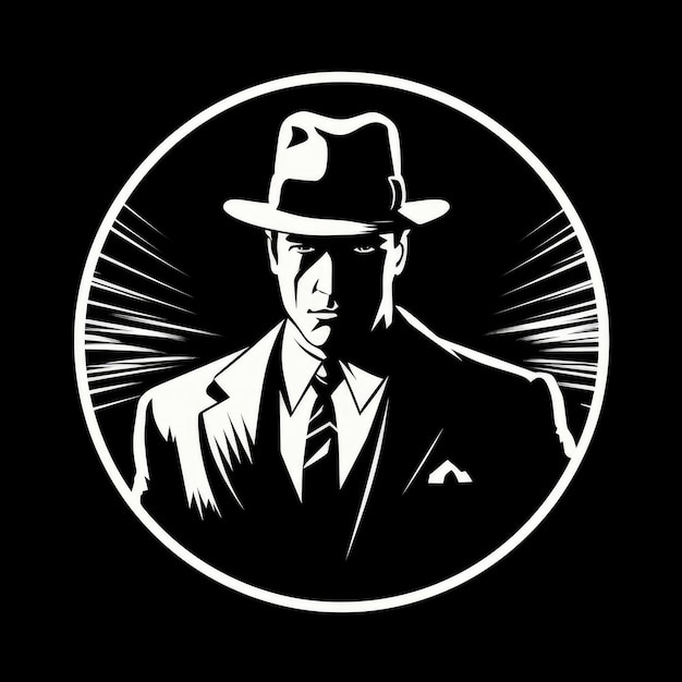 Mafia logo mysterious man black and white illustration AI generated Image