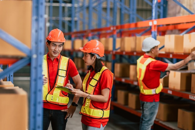 Magazijnmedewerker werkt samen teamwerk vrachtverzending voorraadmedewerker personeel